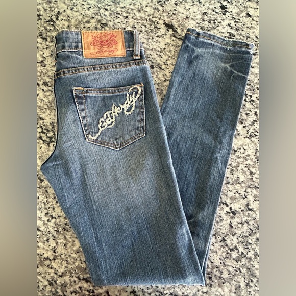 Vintage Ed Hardy Blue Jeans with Embroidery. Size 26 - Picture 2 of 7